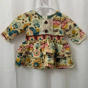 Toddler Girls Jelly The Pug Ruffle Dress Size 3T Cream/Brown/Pink  EUC